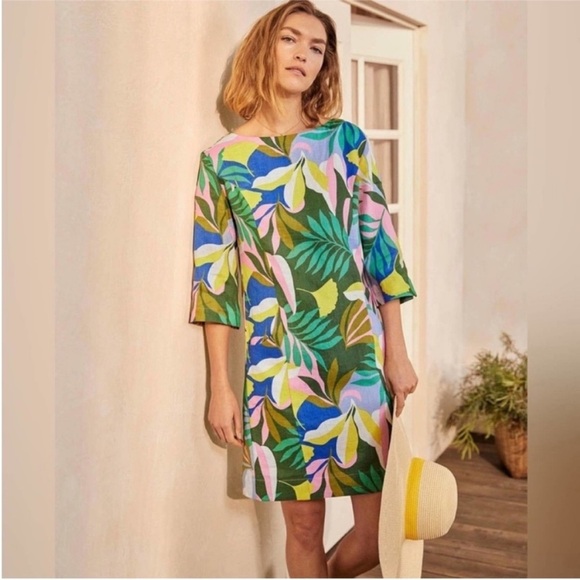 Boden Dresses & Skirts - Boden Laurie Linen Mini Dress in Plum Blossom Tropical Flora Sleeves Size 6